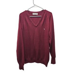 Vintage Christian Dior Men's Acrylic Maroon Red V Neck Sweater Size L
